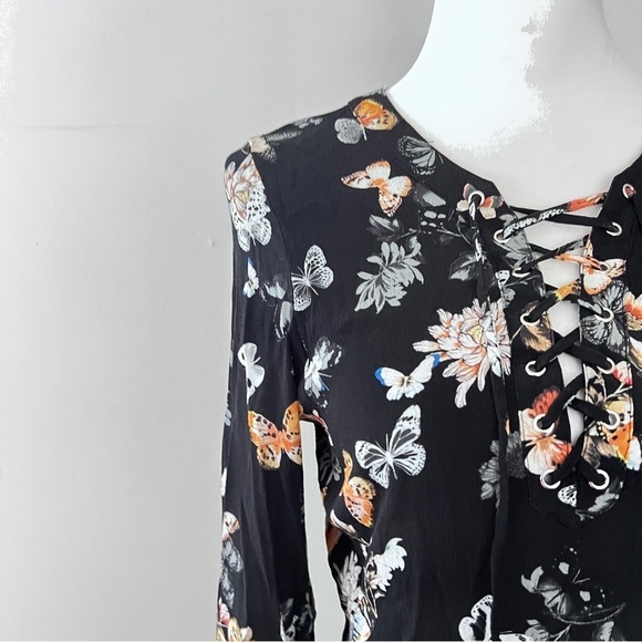 The Kooples Lace Up Black Butterfly Floral Print Dress size 3 - Picture 3 of 15